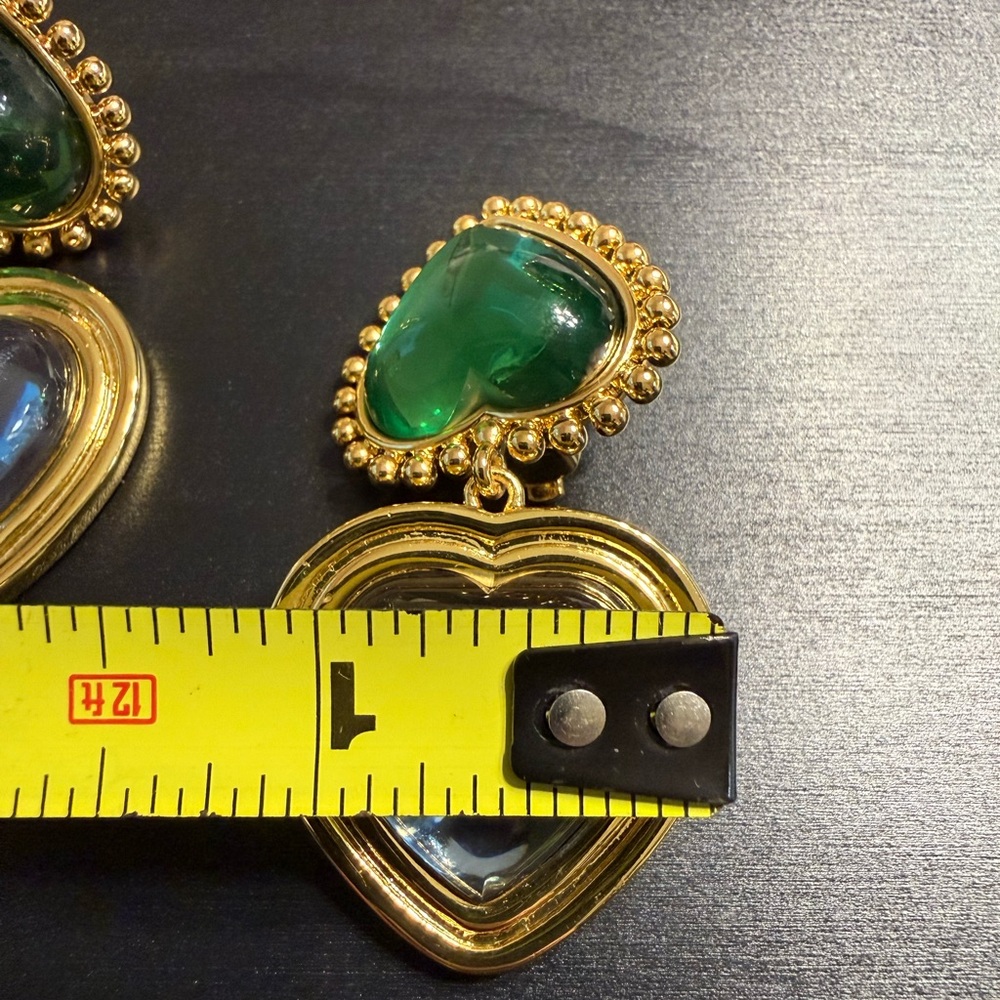 NEW Tory Burch Green & Blue heart drop clip-on earrings - Picture 8 of 10